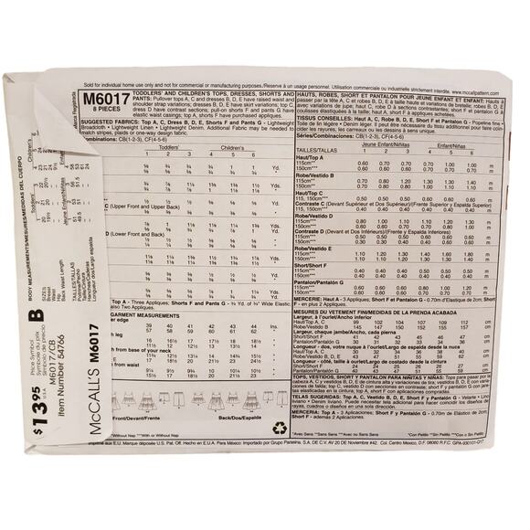 McCalls Sewing Pattern Toddler Dresses Tops Shorts Pants Childrens UNCUT - Picture 2 of 4